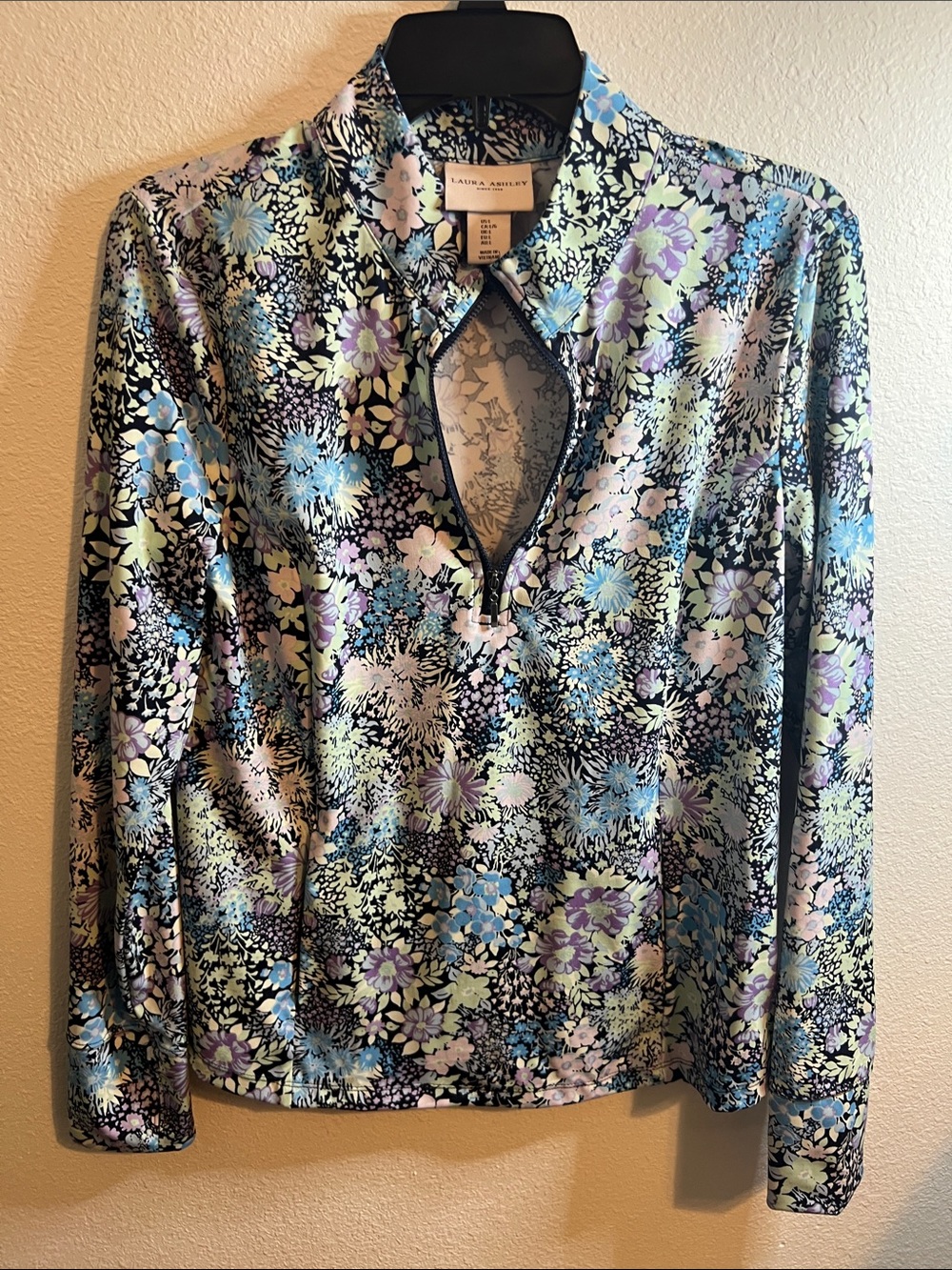 Laura Ashley Pastel Floral Keyhole Long-Sleeve Top for activewear